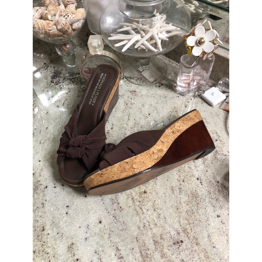 Donald J Pliner Womens 9 Wedge Brown Chambroo Twist Cork Sandals